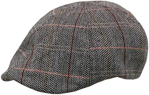 Men's Duckbill Herringbone Wool Tweed Newsboy Ivy Cabbie Golf Caps Hat