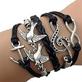Nobio Double Birds Note Charms PU Leather Wrap Bracelet Pendetn Wrist Band Wristband