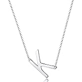 S925 Sterling Silver Sideways Initial Necklaces for Women, Dainty Hypoallergenic Sterling Silver Letter A-Z Pendant Necklace Silver Sideways Initial Letter Necklace for Women Girls Jewelry Gifts