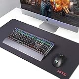 Large Gaming Mouse Pad with Stitched Edges，Sanag Ultra-Thick Extended Mouse Mat， Non-Slip Rubber Base Mousepad for Laptop，Computer & PC，35.4x15.7-Inch 4mm Thick XX-Large （Black-New）