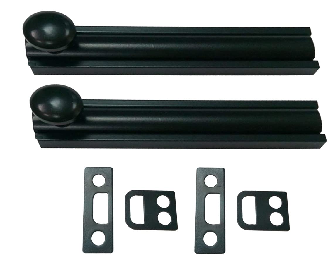 QCAA Solid Brass Surface Bolt 4", Matte Black, Made in Taiwan, 2 Pack