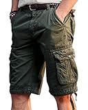 JoJoJoy Men's Casual Loose Fit Cargo Shorts, Straight Multi-Pocket Cotton Outdoor Wear Atrovirens Size 36