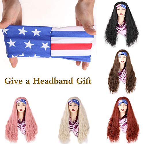 Pweouke-24-Inch-Blonde-Loose-Wave-Headband-Wigs-for-Black-Women-Scarf-Wig-Curly-Natural-Hair-Wig-with-Headband-Attached-Synthetic-Glueless-None-Lace-Front-Wigs-Long-Natural-Wave-Hair-Wig-15