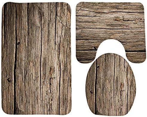 GMYANMTD Country Style 3 Pcs/Set Sets Bath Mat Lid Toilet Cover Toilet Mat Creative Non Slip Wood Pattern Floor Carpet Door Mats
