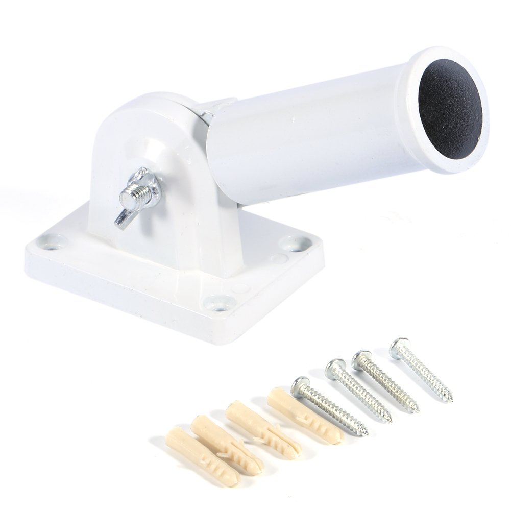 Wall Mount Adjustable Holder Bracket White Metal Flag Pole Windsock Base with Screws