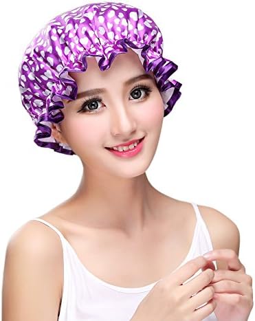 Mlotus Elastic Band Double Layer Shower Cap for Women Waterproof Bath Caps Shower Hat 1pcs