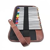 EIALA Canvas Pencil Holder,Pencil Wrap Colored Pencils Case Roll Multi-purpose Pouch for School Office Art. Soft Pencil Bag for Travel (48 Pencil Holder)