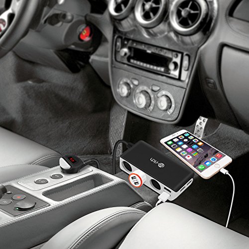 Te-Rich 3-Socket Cigarette Lighter Power Adapter DC Outlet Splitter Extender 6.8A 4 Port USB Car Charger for Cell Phones, Dash Cam, GPS and More