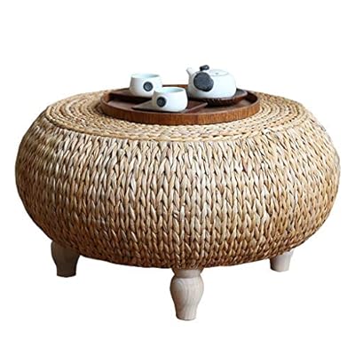 Rattan Coffee Table, Round Solid Wood Home Decoration Low Table, Computer Table, Suitable for Living Room, Balcony, Bay… 518jl6qn78L