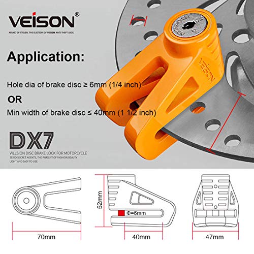 Acekit Disc Lock For Motorcycle and Bicycle With 6mm Lock Pin And Remind Cable Heavy Duty Body No Key To Lock-Orange