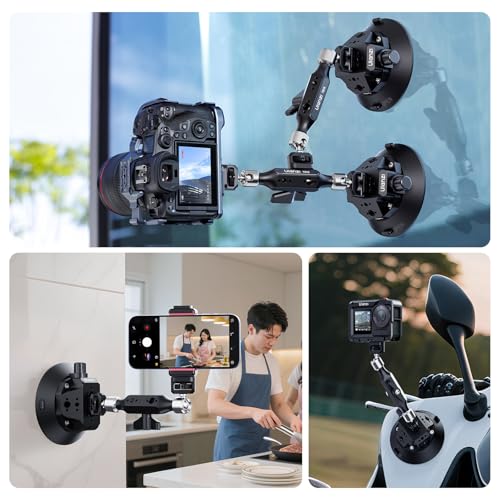ULANZI TB15 Suction Cup Camera Mount, Heavy Duty Car Suction Camera Mount Magic Arm with 360° Rotation, 1/4" & 3/8" Thread Compatible with DJI OSMO Pocket 3/OSMO 360/Insta 360 x5 DSLR Car Boat Wall