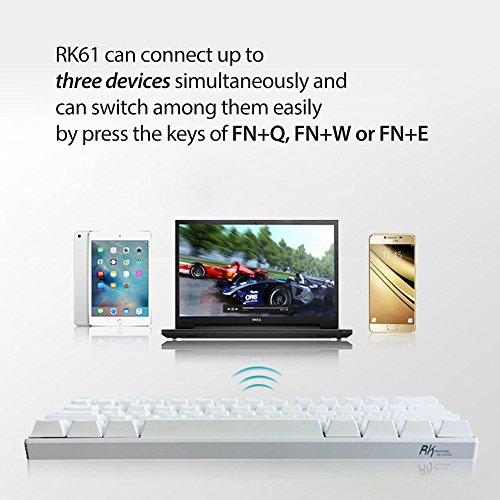 Royal Kludge RK61 61 Keys Wired/Wireless Bluetooth 3.0 Multi-Device LED Backlit Mechanical Gaming/Office Keyboard for iOS, Android, Windows and Mac with Rechargeable Battery, Blue Switch -Black