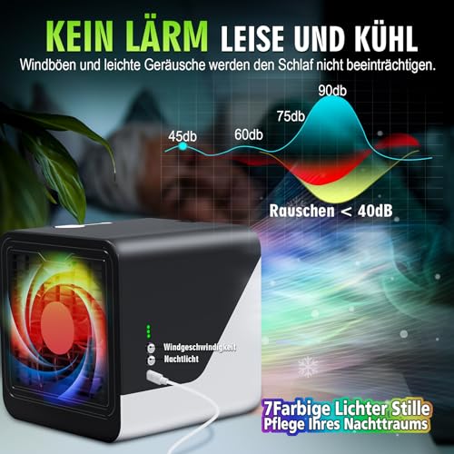 Portable Air Conditioner, 3 in 1 USB Silent Fan, 3 Speed and 7 Color Night Light, Tubeless Air Conditioning, Air Cooler, Suitable for Bedroom and Office