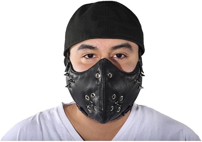 Black Leather Biker Face Mask With Spikes