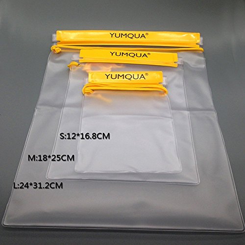 YUMQUA Clear Waterproof Bags, Water Tight Cases Pouch Dry Bags + Waterproof Phone Pouch with Armband for Camera Mobile Phone Maps Pouch Document Holder Kayak Military Boat- 4 Piece Set