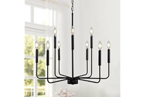 Gifarich Black Chandeliers for Dining Room Light Fixture Over Table, Modern Farmhouse Chandeliers for Living Room,9-Lights Industrial Metal Candle Lighting Fixtures for Entryway Kitchen Island Foyer