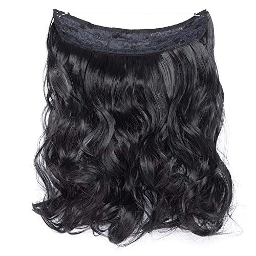 S-noilite Invisible Crown Hair Extensions Secret Transparent Headband Hairpieces No Clip Long Human Made Natural Synthetic Fibre Hair Piece for Women Curly 16 Inch natural black