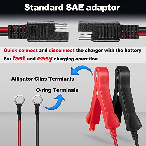 AUTDER 12V 1.5 A Smart Battery Charger with Alligator Clip and Ring Connector Portable Automatic Battery Charger Maintainer for Car Motorcycle Lawn Mower Toy Cars