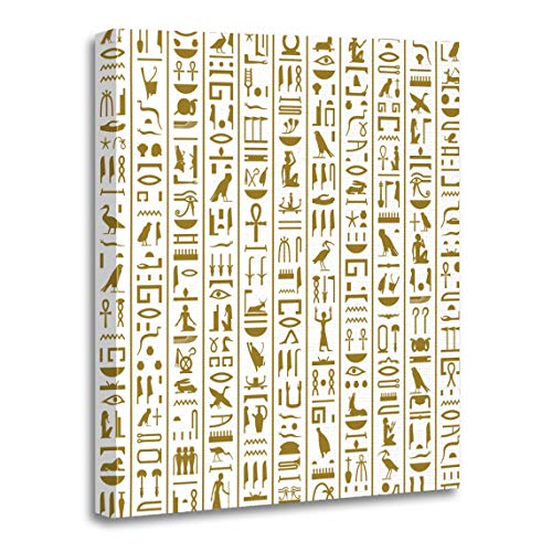 Emvency Canvas Wall Art Print Pattern Pharaoh Ancient Egyptian Hieroglyphs Egypt History Symbol Letter Artwork for Home Decor 12 x 16 Inches