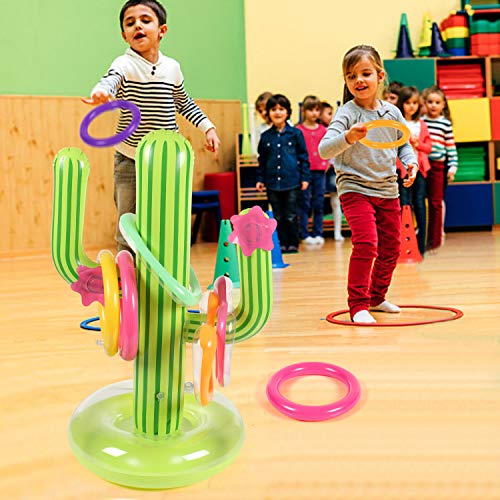 G.C 16 Pcs Inflatable Cactus Ring Toss Game Toys Sets for Kids Cactus Float Pool Toys for Luau Beach Party Supplies Outdoor Indoor Summer Games for Kids Adults Family