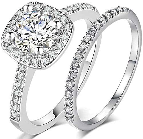 AONEW Wedding Bands for Women Engagement Ring Set White/Rose Gold 2Ct Princess White AAA Cz Size 5-10