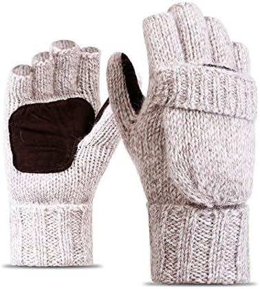 Eianru New Winter Knitted Suede Thinsulate Thermal Insulation Mittens Gloves (L, Beige A)