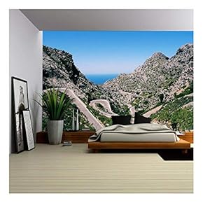 Mountain Range and Curved Roads - Removable Wall Mural | Self-Adhesive Large Wallpaper - 66x96 inches