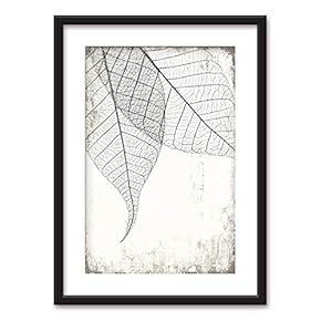 Framed Wall Art - Black White Leaf Vein Pattern Vintage Background - Black Picture Frames White Matting - 23x31 inches