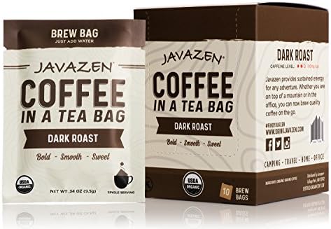 Javazen Dark Roast Brew Bags | Organic Coffee in a Compostable Tea Bag, 10 Grams (10 Count)