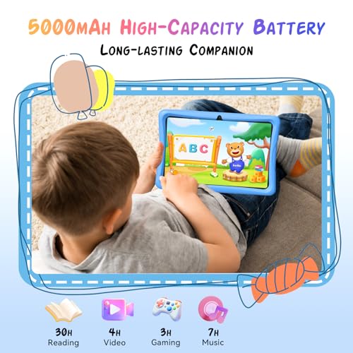 VekfulPC Kids Tablet 10 inch, Android 16 Tablet for kids Space, Parental Control, 16GB RAM 64GB ROM, 2TB Expand, Includes Case & Stylus Pen, Pre-Installed Educational Apps, Eye Protection, Blue