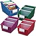 Really Good Stuff Plastic Labeled Book and Organizer Bin for Classroom or Home Use – Sturdy Plastic Book Bins in Fun Royal Colors – (Set of 4)