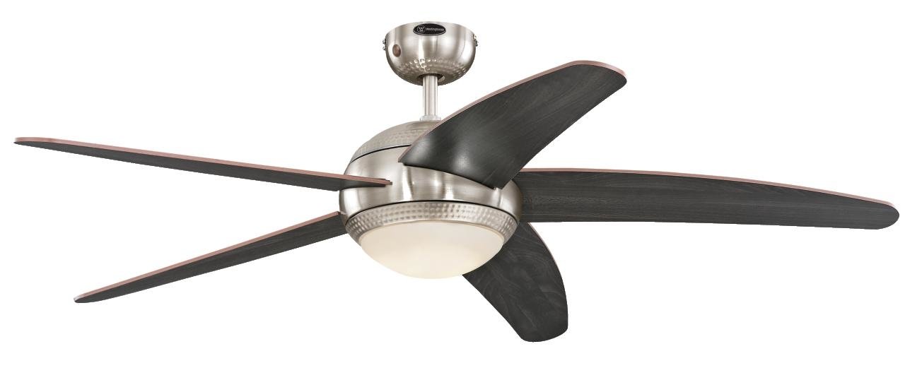 Westinghouse Lighting 72068 Bendan 132 cm Five-Blade Indoor Ceiling Fan, Satin Chrome with Hammered Accents, Dimmable LED Light Kit with Opal Frosted Glass, Metal, 55 W ,132 x 132 x 36 cm