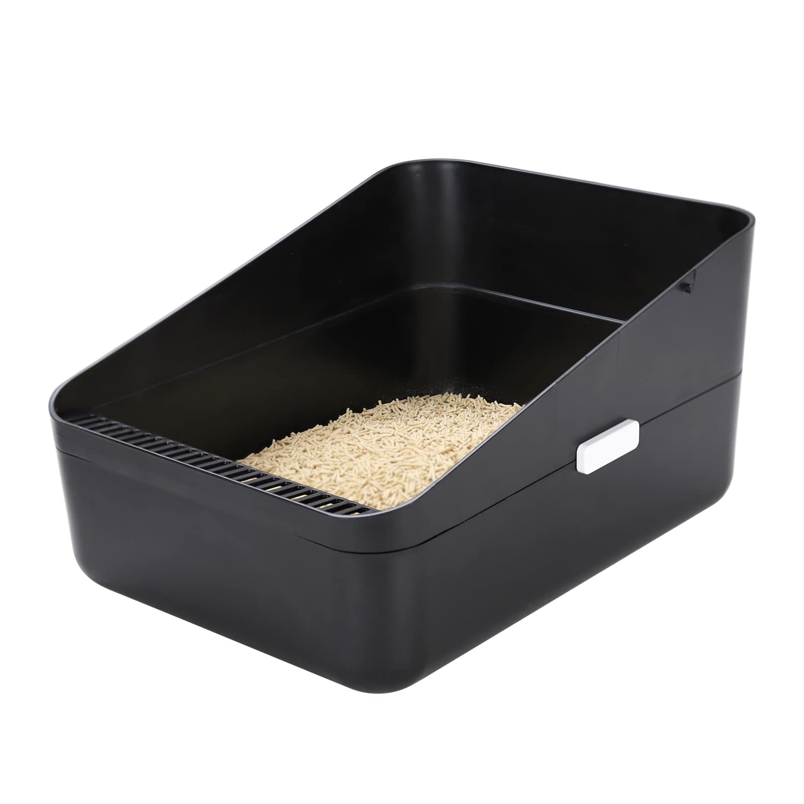 Photo 1 of Sfozstra Open Top Litter Box: Black Medium Size with High Sides & Anti Leak Design, Easy Clean Litter Pan for Home Cats