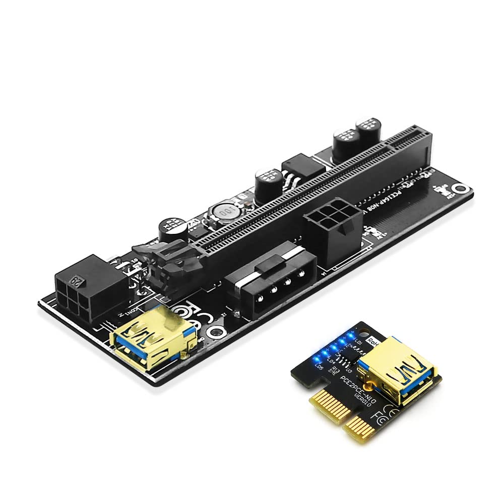 New Version Horizontal Installation 009S Plus PCI-E 1x to 16x Extender Adapter with blue flash LED for BTC Miner Black Card Slot