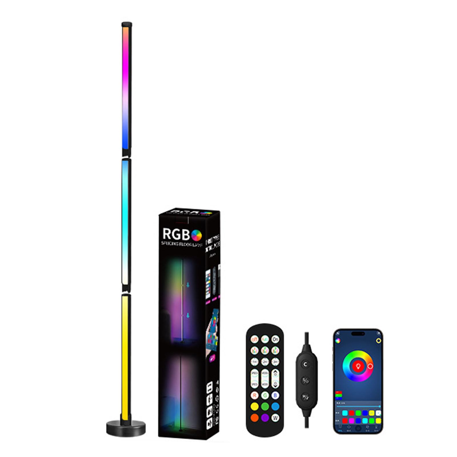 CEIEVER Smart LED Floor Lamp, 122CM LED Corner Floor Lamp Dimmable Modern RGB Color Changing Smart Lamp with Remote & APP Control Color Changing Ambience Light for Living Room Bedroom
