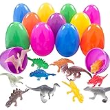 HansGo Toy Filled Easter Eggs, 12PCS Surprise Eggs Prefilled with Mini Dinosaurs Bright Colorful Plastic Surprise Eggs for Kids Party