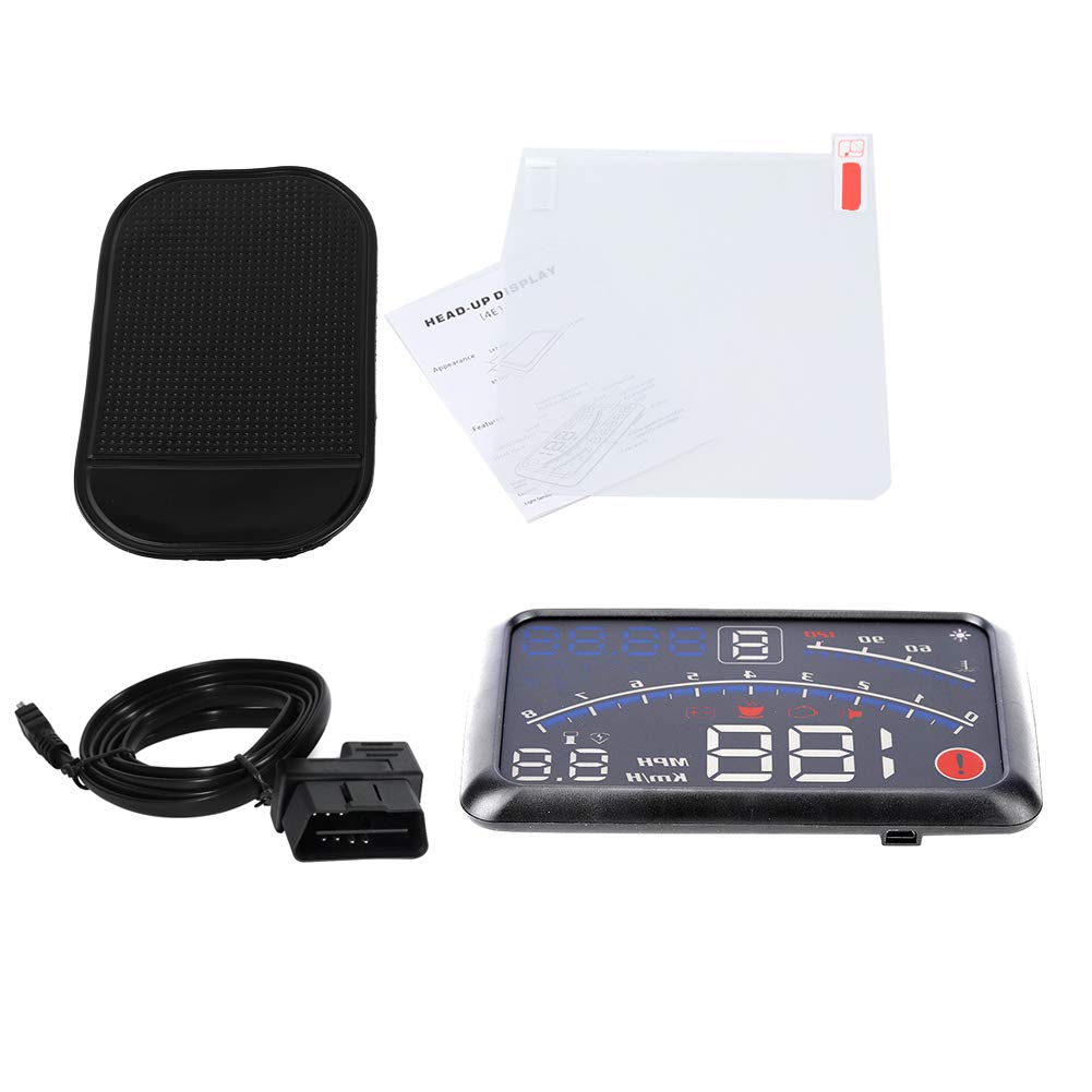 Universal 5.5 inch Car Hud Heads Up Display, Universal F4 MPH Over Speed Alarm Speedometer Head Up Display MPH/KM/h with Windshield Projection Film 12V