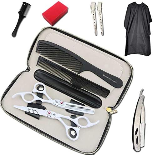 JIESENYU high-end Professional Hairdresser 6-inch Hairdressing Scissors 440C Steel Hair Salon Silver (Set-2)