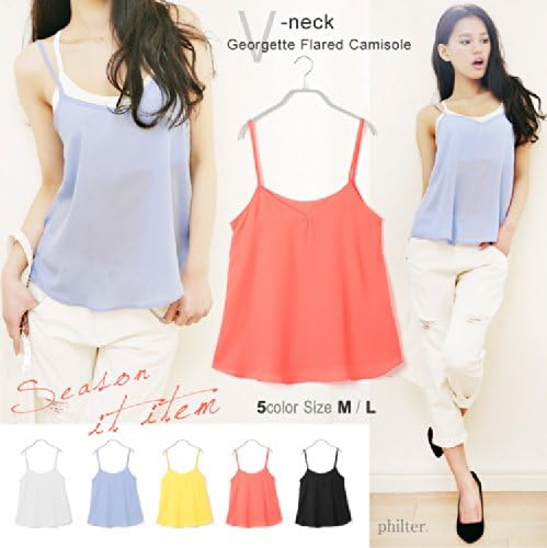 Amazon 透け素材 Vネックジョーゼット キャミソール レディース レース インナー Mサイズ ブラック キャミソール タンクトップ 通販