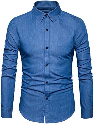 VANCOOG Men's Long Sleeve Denim Work Shirts Pocket Casual Button Dress Shirts (Medium, C39-Light Blue)