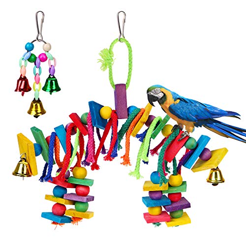 Petsvv 2 Pack Bird Parrot Toys Bird Chew Toy – Multicolored Wooden Block Bite Toys for Small and Medium Birds