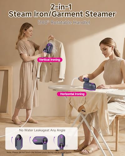 Clothes Steamer, 2 in 1 Travel Steamer for Clothes, 1400W Handheld Garment Steamer, 4 Modes 10s Fast Heat-up, 180° Rotating Handle with Ceramic Panel, 1.9m Power Cord, Ideal for Travel, Home,Office