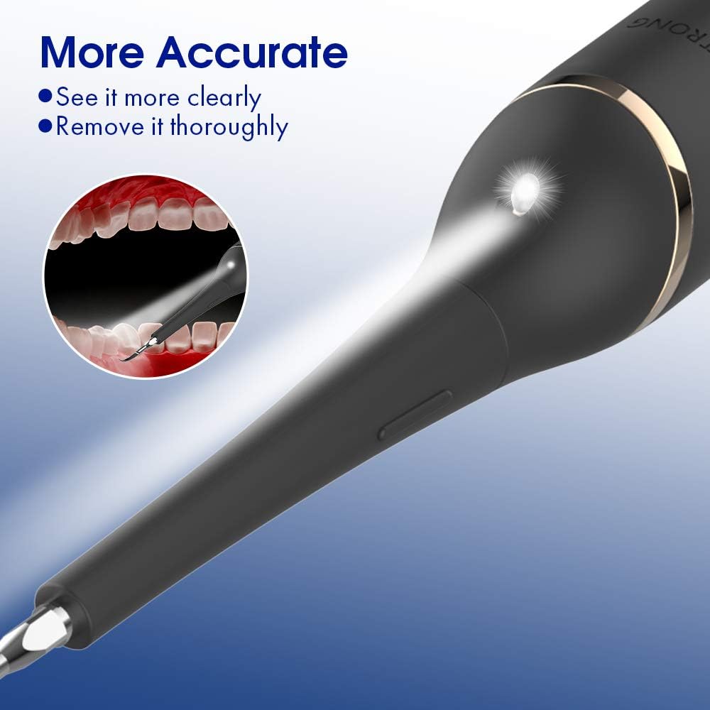 Electric Dental Calculus Remover with LED, iFanze Tooth Tartar Scraper Stains Plaque Remover with 3 Adjustable Modes, 3 Replaceable Clean Heads, Mouth Mirror-Teeth Cleaning Tools Powered by USB-Black: Health & Personal Care