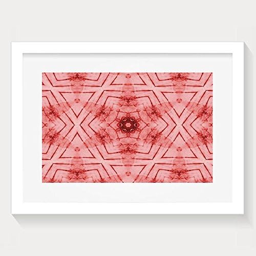 HUANGLING Symmetric Lined Tied Hazy Geometric Triangle Figures With Little Flower Ikat Pattern Framed Wall Art Prints For Home Decoration White