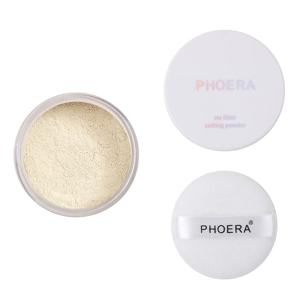 AQUAPURITY PHOERA Loose Makeup Setting Matte Face Powder + Puff, Long Lasting Lightweight Foundation Make Up Fixer Beauty Blender Highlighter Palette - Ideal for Flash Photography (101- TRANSLUCENT)