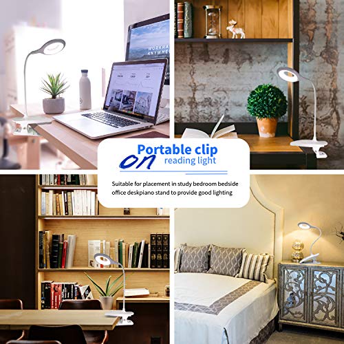 Reading Light [Rechargeable],Juhefa Clip-on Book Light for Reading in Bed,Touch Switch Bedside Reading Lamp for Books in Desk (3-Level Brightness) - Thumbnail 4