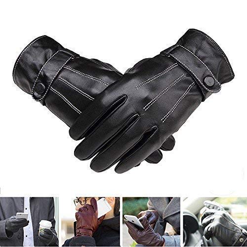 Zeeon Men\'s Gloves, Touchscreen Texting Winter PU Leather Cotton Velvet Lined Waterproof Gloves for Cycling Riding Running Skiing and Winter Outdoor Activities