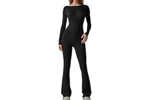 SHOPESSA Sleeveless Jumpsuits for Women Dressy Strappy Square Neck Jumpsuit Long Flare Yoga Pants Seamless Unitard Romper