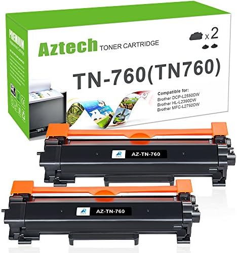 Aztech [2] High Yield Compatible for Brother TN-760 TN730 TN760 Toner Cartridge for Brother HL-l2390dw HL-l2395dw DCP-l2550dw MFC-l2750dw MFC-l2710dw HL-l2350dw HL-l2370dw HL-L2370DWXL Toner-No Chip
