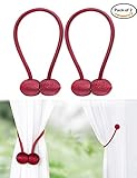 IHC Window Curtain Tiebacks Clips VS Strong Magnetic Tie Band Home Office Decorative Drapes Weave Holdbacks Holders European Style 1 pair (Red)